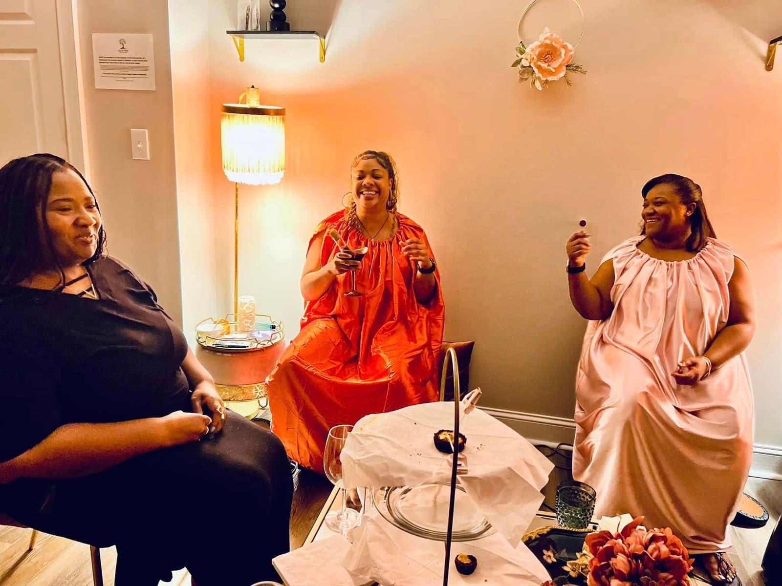 Guests relaxing together at an Olive Tree wellness event